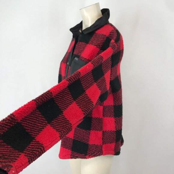 COLUMBIA ~ WOMENS MEDIUM ~ WEST BEND RED BLACK BUFFALO PLAID FLEECE SHIRT JACKET - Picture 3 of 6